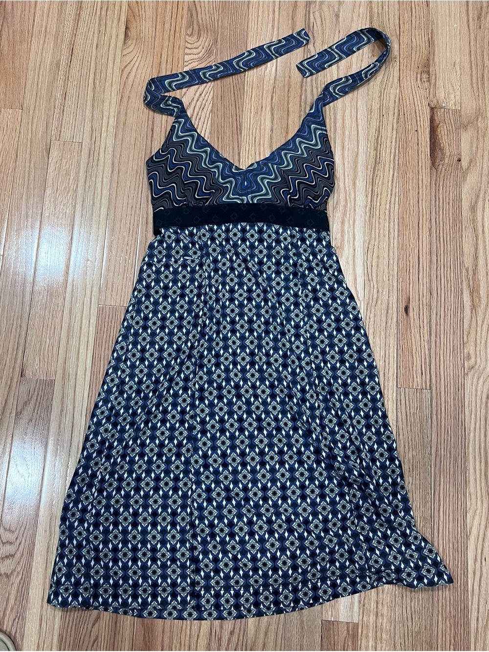 Athleta Navy Patterned Halter Midi Dress